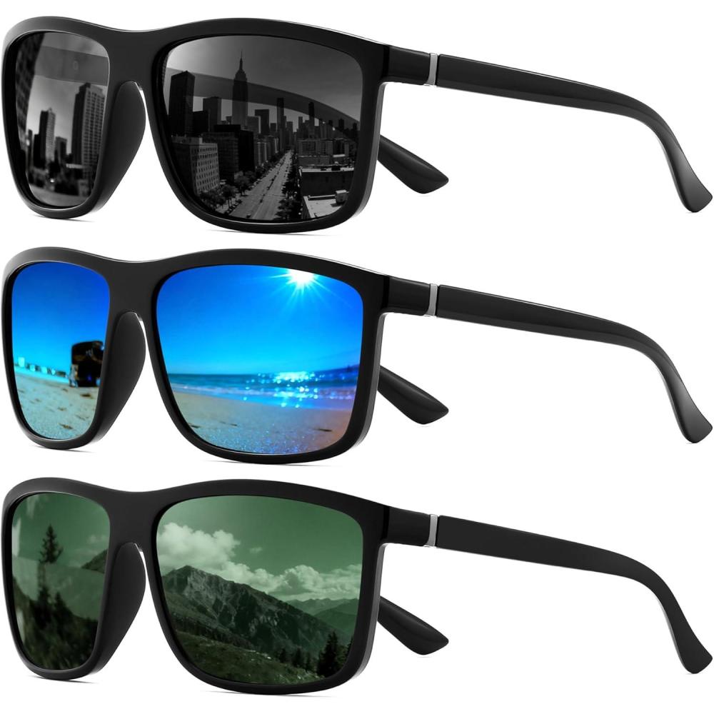 imageFEISEDY Polarized Sunglasses For Men Square Lightweight Frame Rectangular UV400 Protection B0322BlackGreyblackBluematte BlackGreen