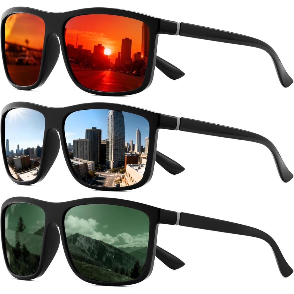 imageFEISEDY Polarized Sunglasses For Men Square Lightweight Frame Rectangular UV400 Protection B0322BlackRedblackSlivermatte BlackGreen