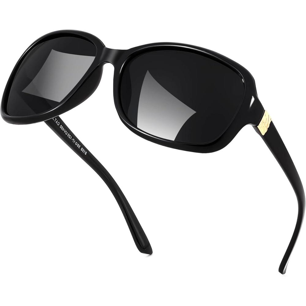 imageFEISEDY Polarized Sunglasses for Women Classic Vintage Square Wraparound UV400 Protection Shade B0309Black Frame Grey Lens