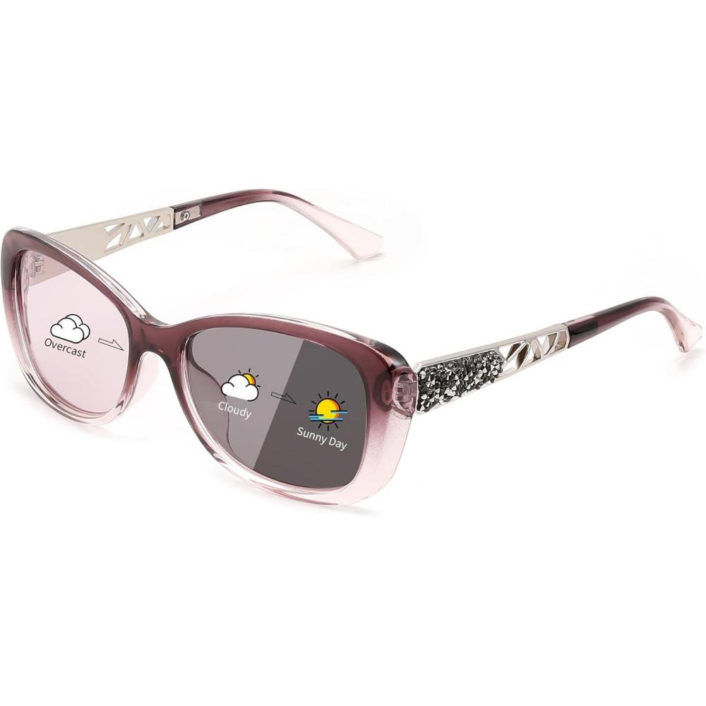 imageFEISEDY Polarized Women Sunglasses Retro Shades Photochromic Lens Sparkling Crystal Sunglasses UV400 Protection B0144Apolarized Photochromic Purple