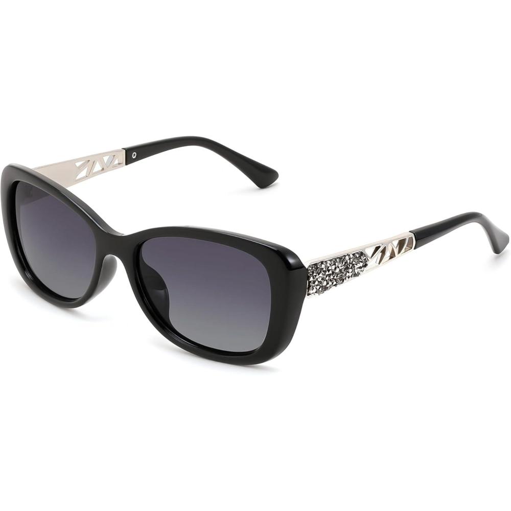 imageFEISEDY Polarized Women Sunglasses Retro Shades Photochromic Lens Sparkling Crystal Sunglasses UV400 Protection B0144Bpolarized Black