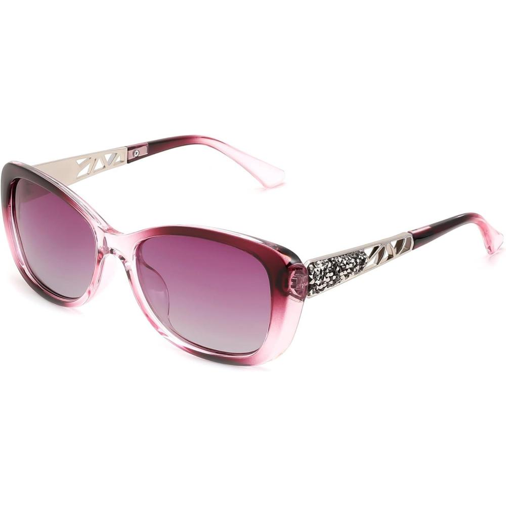 imageFEISEDY Polarized Women Sunglasses Retro Shades Photochromic Lens Sparkling Crystal Sunglasses UV400 Protection B0144Bpolarized Purple