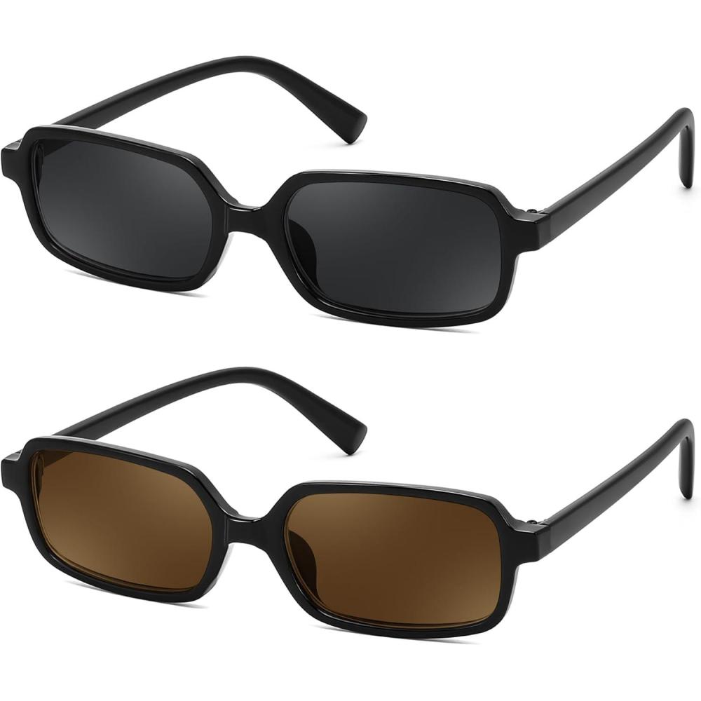 imageFEISEDY Rectangle Sunglasses for Women Men Womens 90s Sunglasses Small Narrow Frame Trendy Vintage Style Shades B91672packblackblackBrown