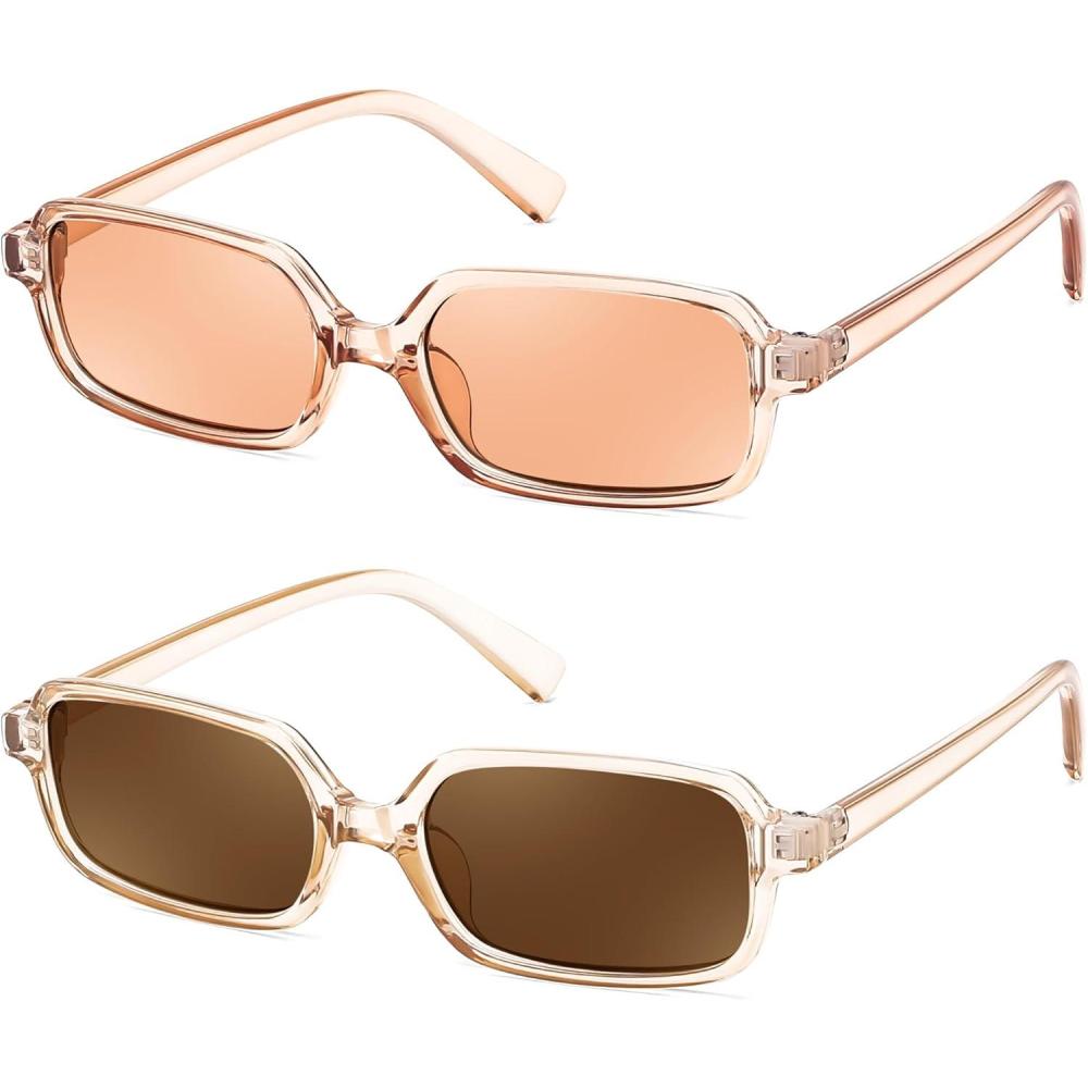 imageFEISEDY Rectangle Sunglasses for Women Men Womens 90s Sunglasses Small Narrow Frame Trendy Vintage Style Shades B91672packchampagneChampagnechampagneBrown