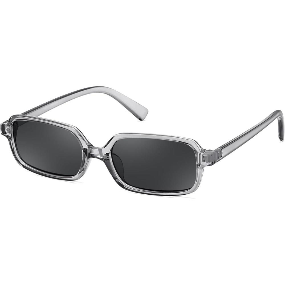 imageFEISEDY Rectangle Sunglasses for Women Men Womens 90s Sunglasses Small Narrow Frame Trendy Vintage Style Shades B9167Gray Frame Gray Lens