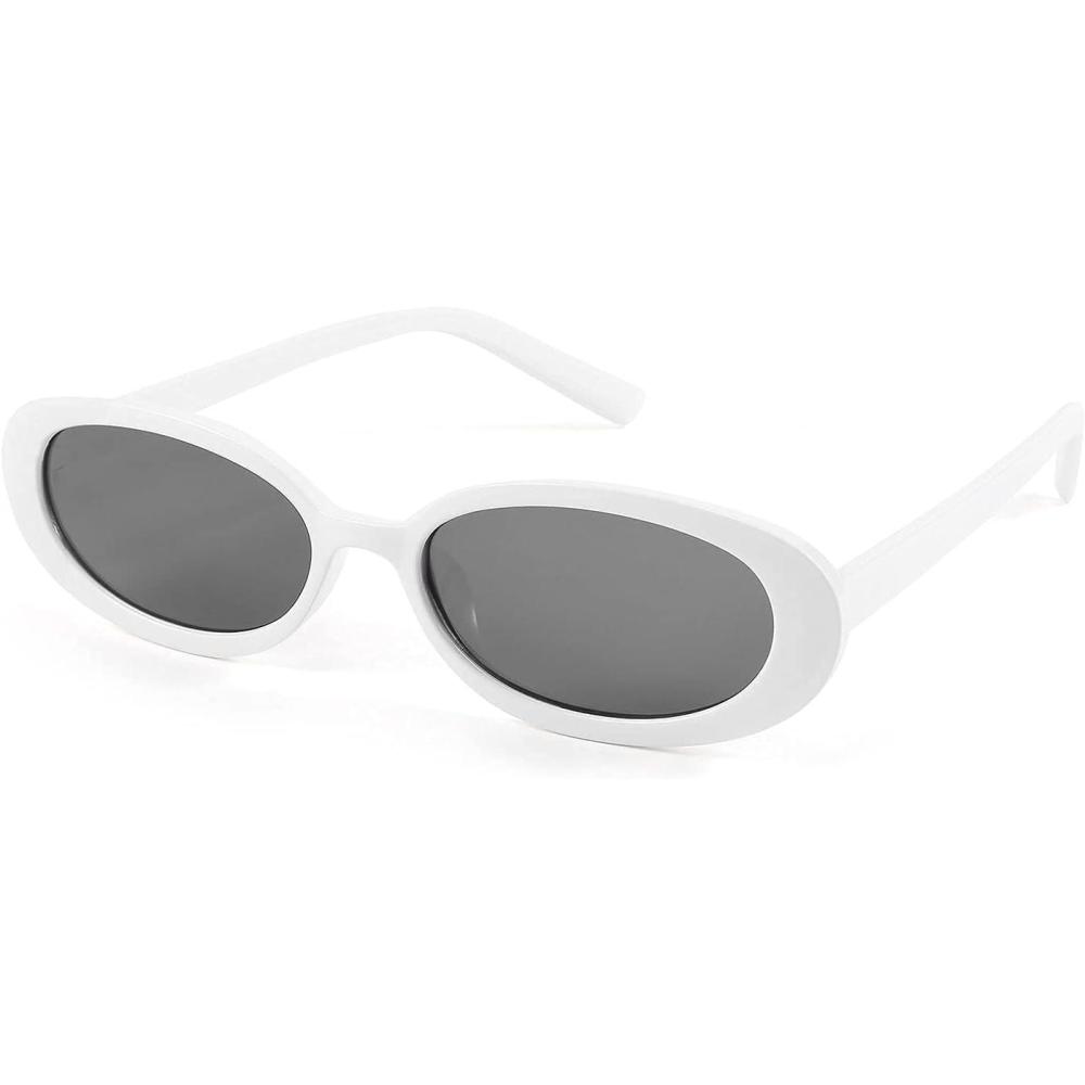 imageFEISEDY Retro 90s Oval Small Sunglasses Women Men Trendy Sunglasses Tinted Glasses B2801004white FrameBlack Gray Lens