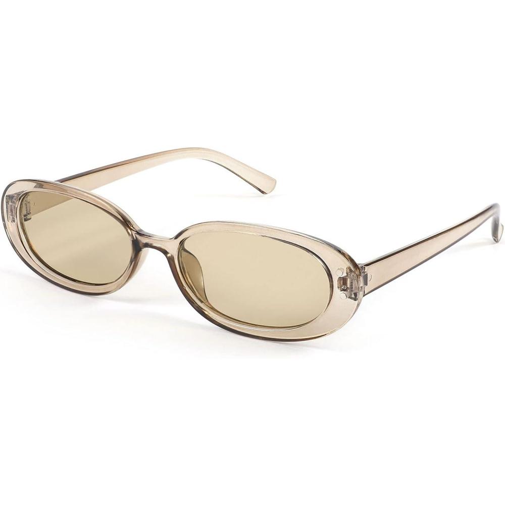 imageFEISEDY Retro 90s Oval Small Sunglasses Women Men Trendy Sunglasses Tinted Glasses B2801006transparent Brown FrameBrown Lens
