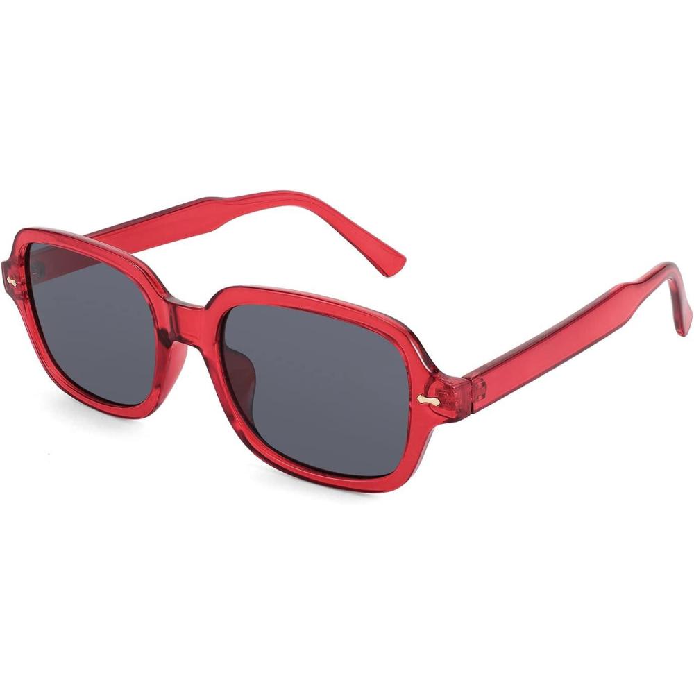imageFEISEDY Retro 90s Rectangle Sunglasses Oval Yellow Sunglasses Trendy Irregular Square Sun Glasses for Women Men B2790005 Red Frame  Grey Lens