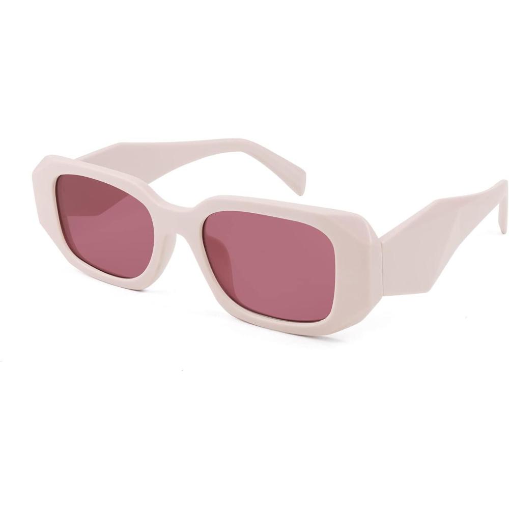 imageFEISEDY Retro 90s Small Rectangle Sunglasses For Women Trendy Square Vintage Glasses B4052Beige