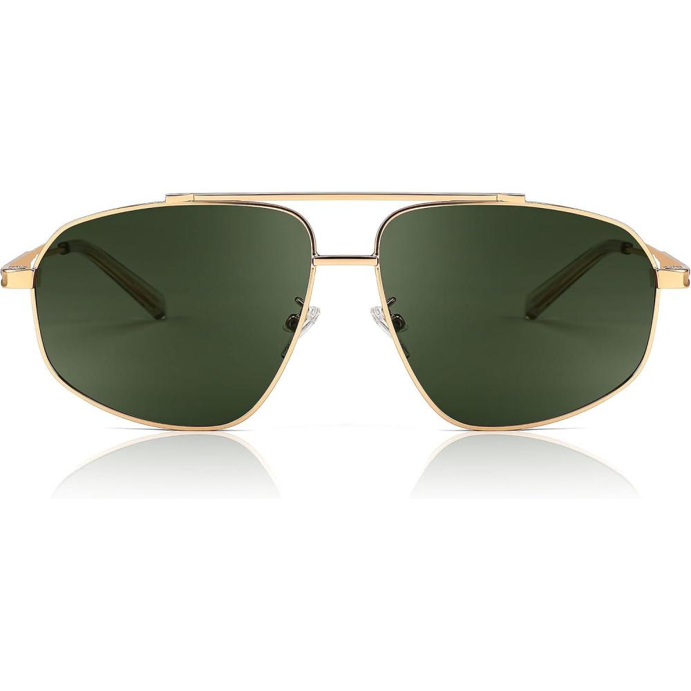 imageFEISEDY Retro Aviator Polarized Sunglasses Women Men 90s Small Vintage Shades Trendy Mirrored Sunglasses B2364001 Gold FrameDark Green Lens
