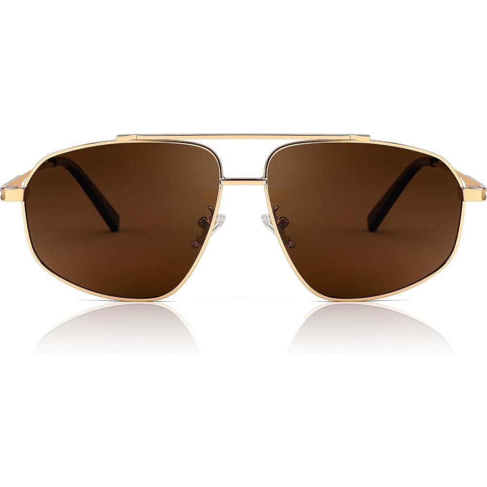 imageFEISEDY Retro Aviator Polarized Sunglasses Women Men 90s Small Vintage Shades Trendy Mirrored Sunglasses B2364002 Gold FrameBrown Lens