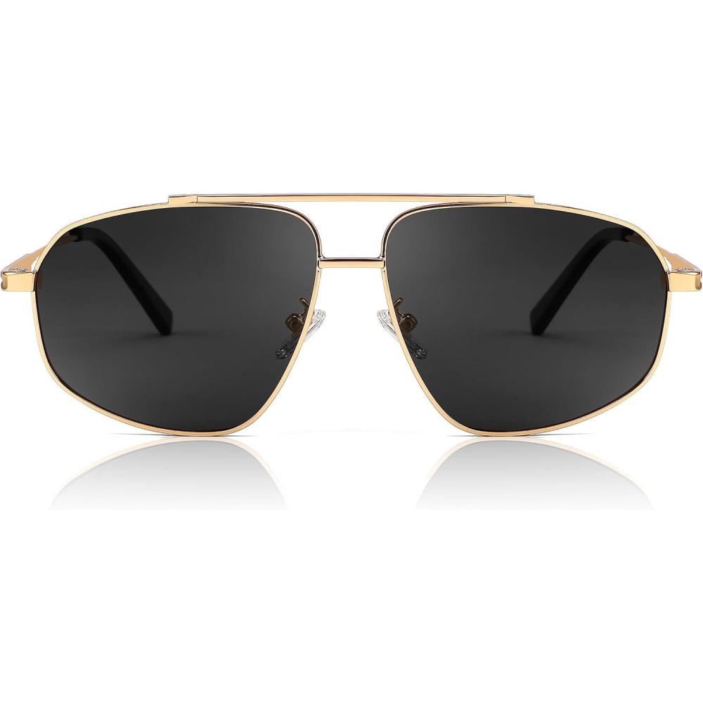 imageFEISEDY Retro Aviator Polarized Sunglasses Women Men 90s Small Vintage Shades Trendy Mirrored Sunglasses B2364004 Gold FrameGrey Lens
