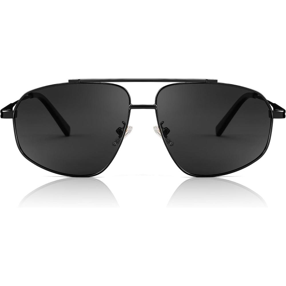 imageFEISEDY Retro Aviator Polarized Sunglasses Women Men 90s Small Vintage Shades Trendy Mirrored Sunglasses B2364005 Black FrameGrey Lens