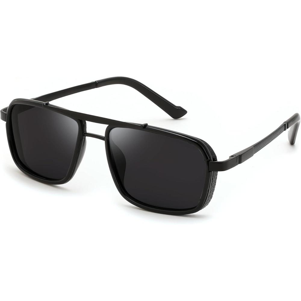 imageFEISEDY Retro Aviator Sunglasses For Women Men 70s Trendy Rectangle Polarized Sunglasses Steampunk B0292Black