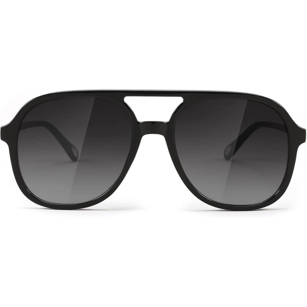 imageFEISEDY Retro Aviator Sunglasses Women Men Classic Square Shades Trendy Sun Glasses UV400 Protection B2394001 Black Gradient Grey
