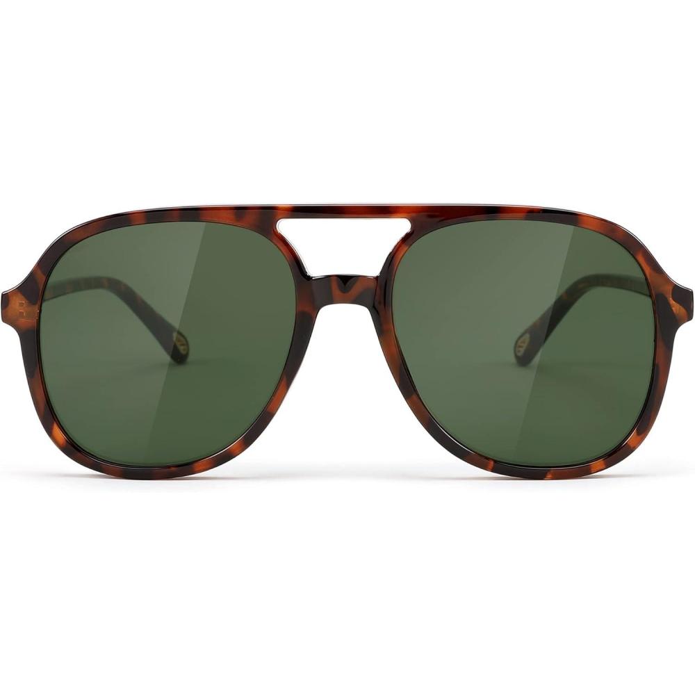 imageFEISEDY Retro Aviator Sunglasses Women Men Classic Square Shades Trendy Sun Glasses UV400 Protection B2394002 Leopard Green