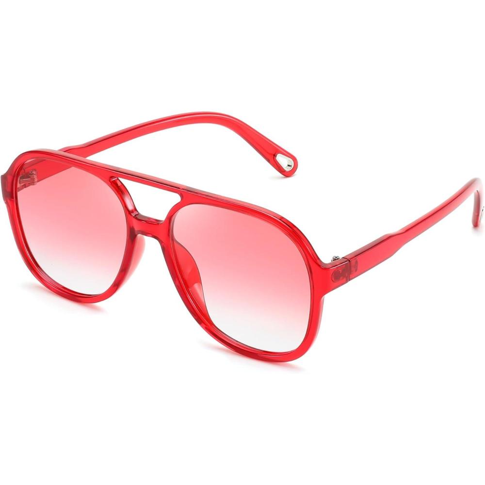 imageFEISEDY Retro Aviator Sunglasses Women Men Classic Square Shades Trendy Sun Glasses UV400 Protection B2394002 Red Red