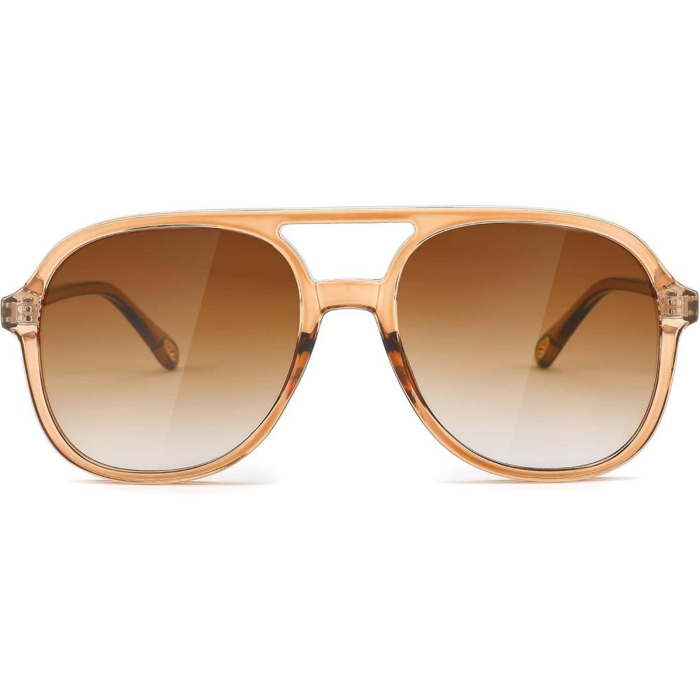 imageFEISEDY Retro Aviator Sunglasses Women Men Classic Square Shades Trendy Sun Glasses UV400 Protection B2394003 Brown Gradient Tea