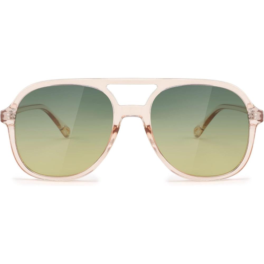 imageFEISEDY Retro Aviator Sunglasses Women Men Classic Square Shades Trendy Sun Glasses UV400 Protection B2394005 Transparent Pink Blue Tea