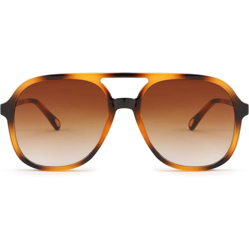 imageFEISEDY Retro Aviator Sunglasses Women Men Classic Square Shades Trendy Sun Glasses UV400 Protection B2394006 Leopard Gradient Tea