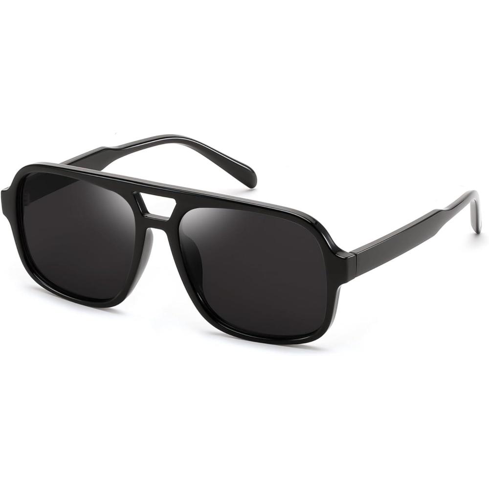 imageFEISEDY Retro Aviator Sunglasses for Women Men 70s Classic Vintage Shades Trendy Square Sun Glasses B0253BlackBlack