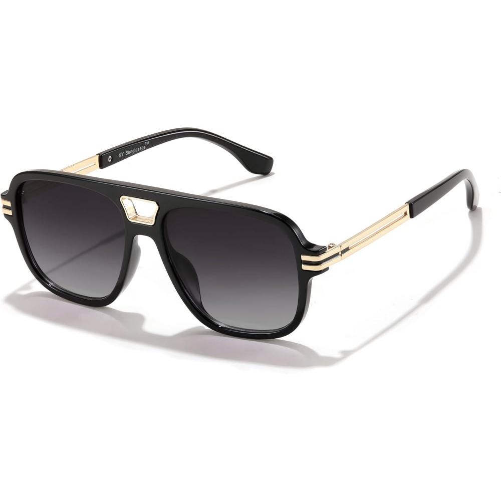 imageFEISEDY Retro Aviator Sunglasses for Women Men Vintage Trendy Oversized Square Shades UV400 B0106Black Frame Gradual Grey Lens