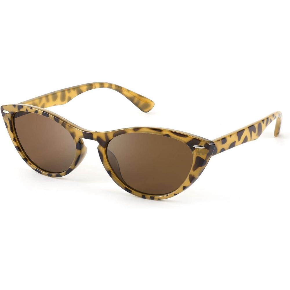 imageFEISEDY Retro Cat Eye Sunglasses Women Men Vintage Small Cateye UV400 Sunglasses B2617Brown Leapard