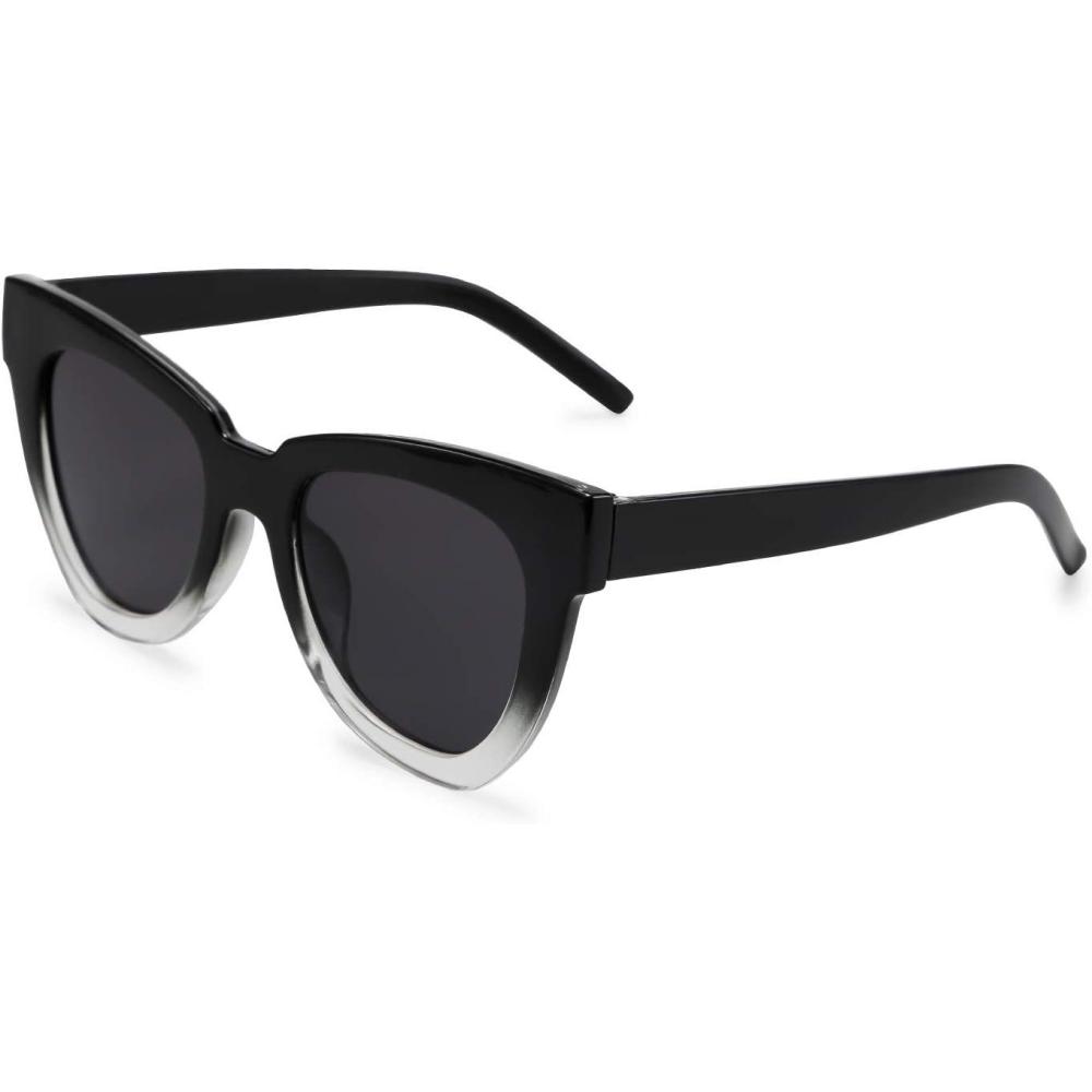 imageFEISEDY Retro Cat Eye Sunglasses Women Men Vintage Square Cateye UV400 Sunglasses B2586Black Clear