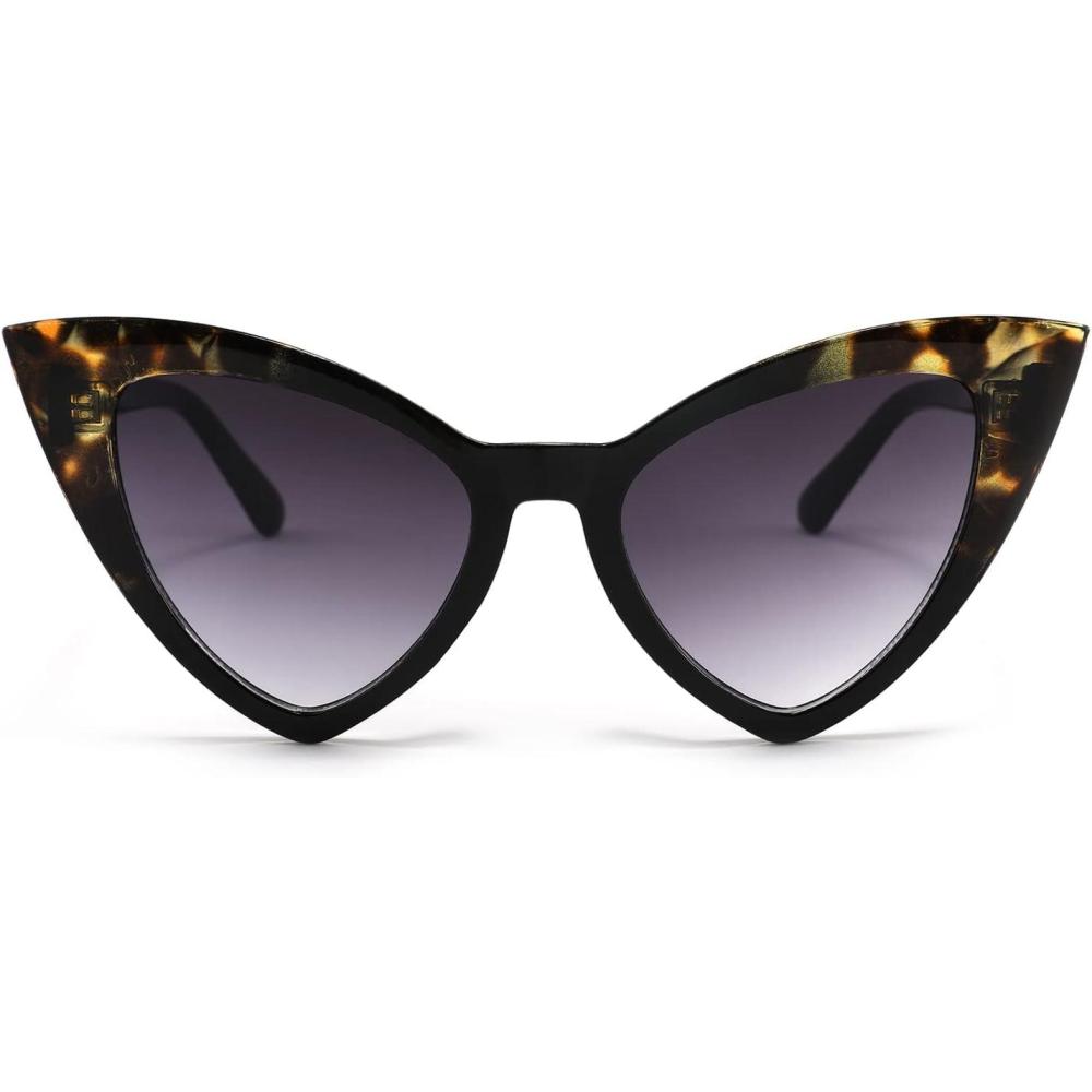 imageFEISEDY Retro Cat Eye Sunglasses for Women Fashion Vintage Cateye Sun Glasses B2235001 Black Leopard FrameGrey Gradient Lens