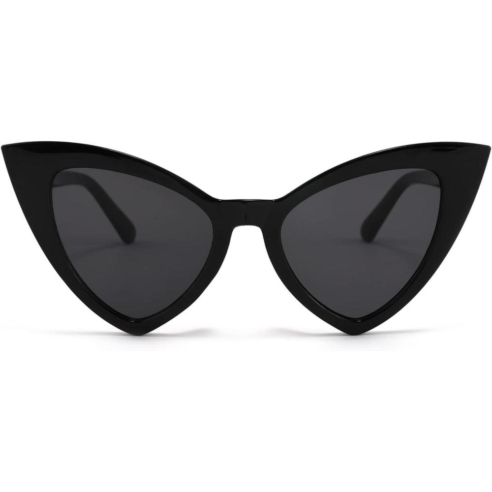 imageFEISEDY Retro Cat Eye Sunglasses for Women Fashion Vintage Cateye Sun Glasses B2235002 Black FrameGrey Lens