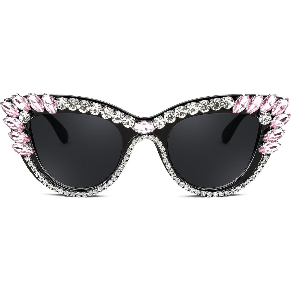 imageFEISEDY Retro Cat Eye Women Sunglasses Crystal Rhinestone Sparkling Bejewelled Vintage Sunnies B4075Pink