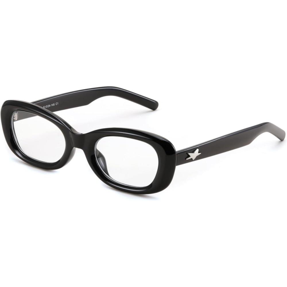imageFEISEDY Retro Oval Blue Light Blocking Glasses for Women Nerd Fake Glasses Y2k Small Eyewear Frame B0229Black