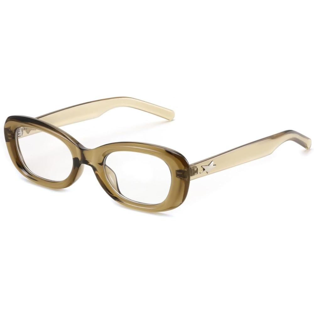 imageFEISEDY Retro Oval Blue Light Blocking Glasses for Women Nerd Fake Glasses Y2k Small Eyewear Frame B0229Olive Green