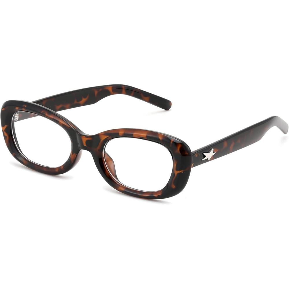 imageFEISEDY Retro Oval Blue Light Blocking Glasses for Women Nerd Fake Glasses Y2k Small Eyewear Frame B0229Tortoise