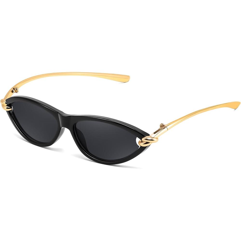 imageFEISEDY Retro Oval Cat Eye Sunglasses for Women Y2k Small Cateye Sun Glasses Womens Mens Trendy 90s Shades B4186Black