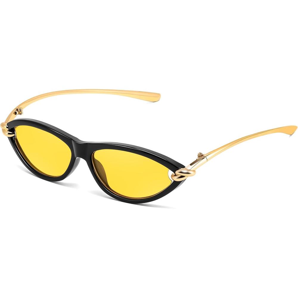imageFEISEDY Retro Oval Cat Eye Sunglasses for Women Y2k Small Cateye Sun Glasses Womens Mens Trendy 90s Shades B4186BlackYellow
