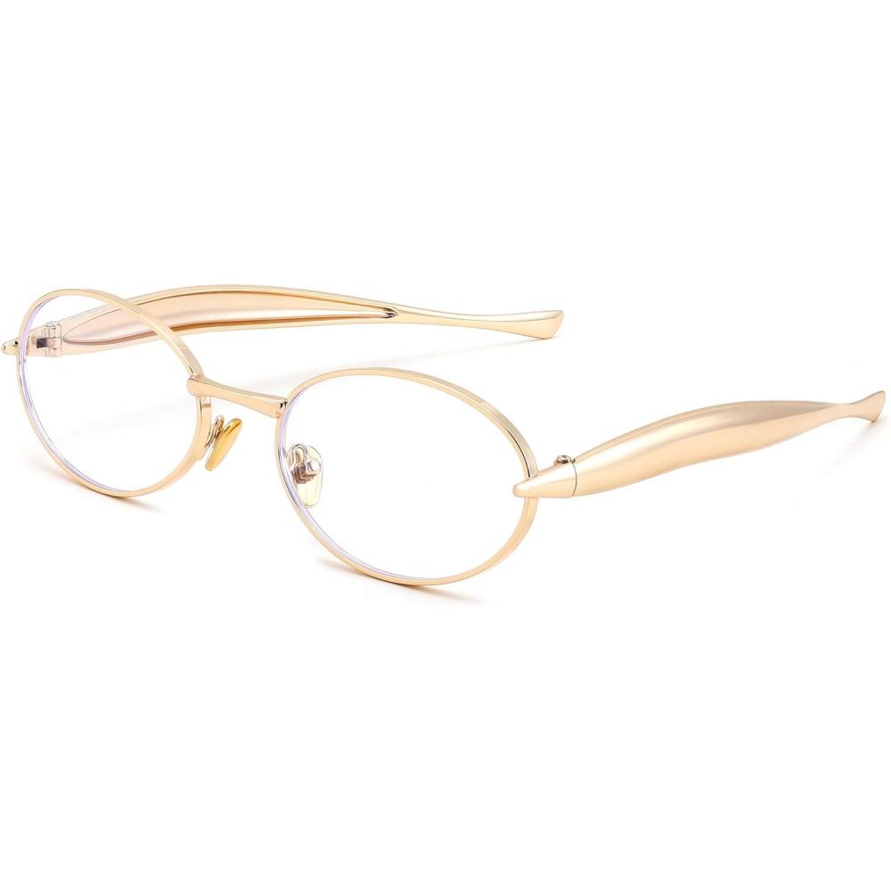 imageFEISEDY Retro Oval Sunglasses Women Men Gold Metal Chunky Frame UV400 for Driving ampamp Daily Wear B0312GoldClear