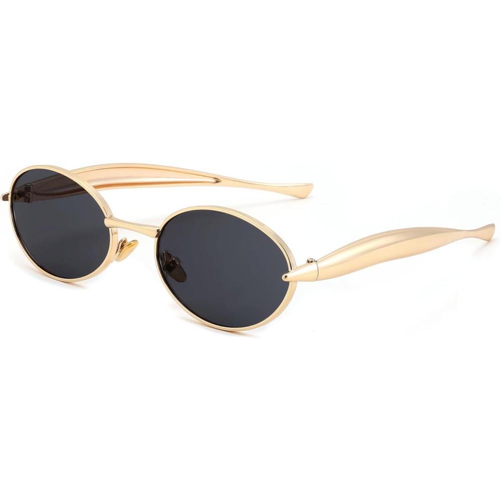 imageFEISEDY Retro Oval Sunglasses Women Men Gold Metal Chunky Frame UV400 for Driving ampamp Daily Wear B0312GoldGrey