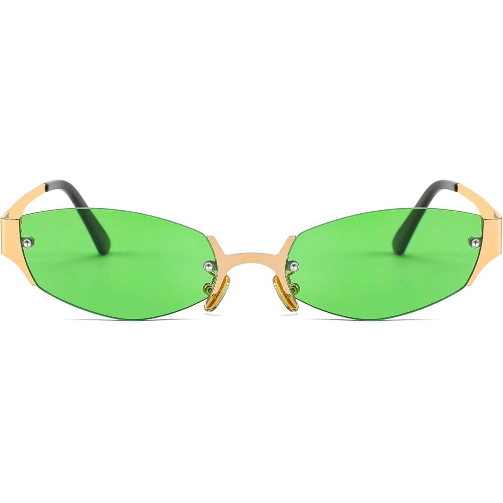 imageFEISEDY Retro Oval Sunglasses Women Men Y2K Fashion Designer Cosplay Glasses Party Accessories B2376Green