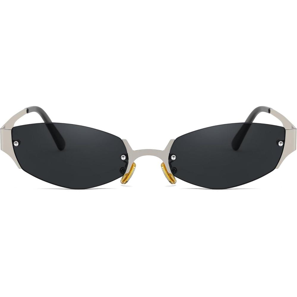 imageFEISEDY Retro Oval Sunglasses Women Men Y2K Fashion Designer Cosplay Glasses Party Accessories B2376Grey