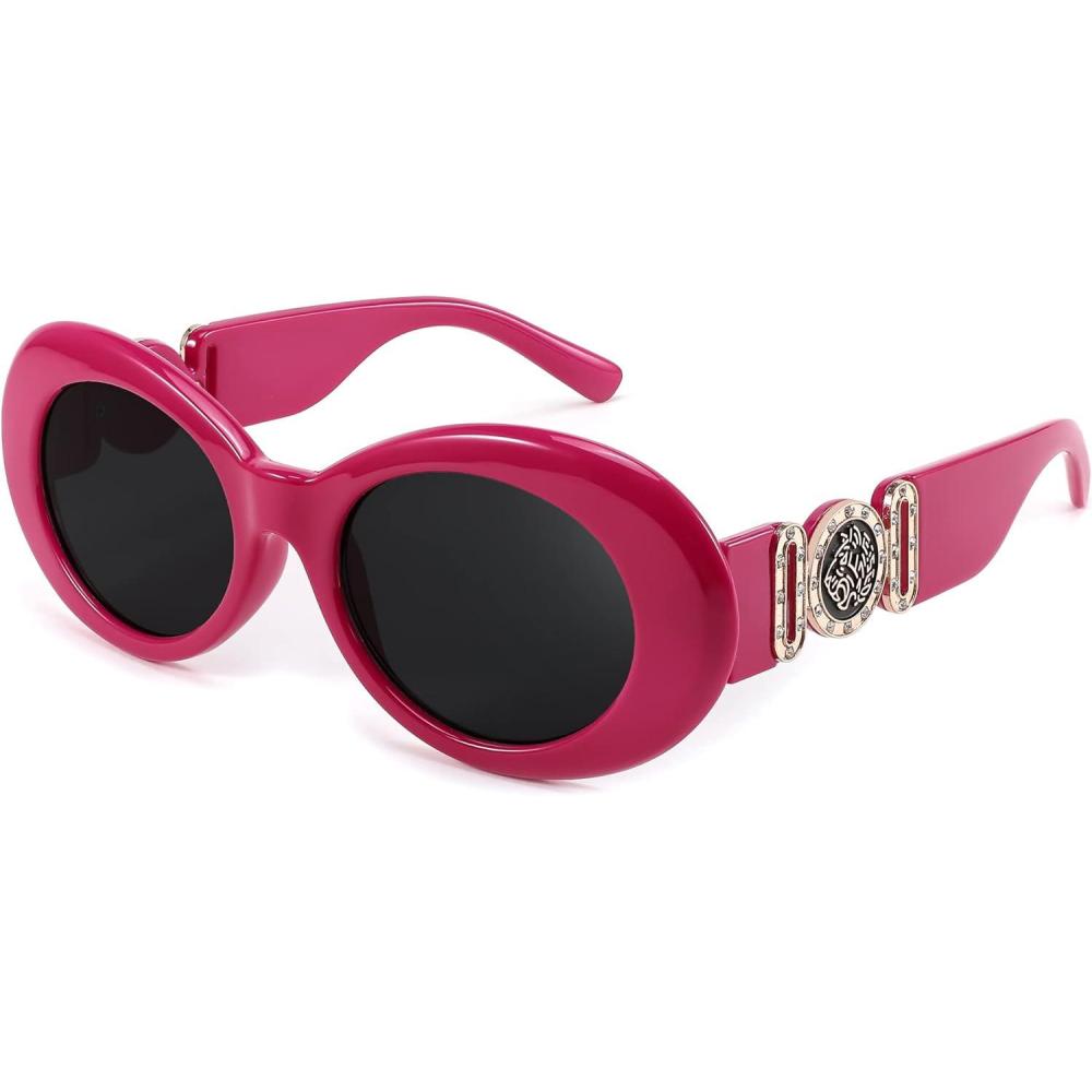 imageFEISEDY Retro Oval Sunglasses Women Mens 90s Vintage Small Round shades Clout Goggles B2969Fuchsia
