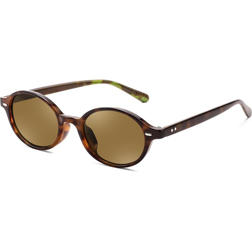 imageFEISEDY Retro Oval Sunglasses for Women 90s Narrow Round Lightweight Shades Y2k Trendy Sunnies B1171004 Leopard Frame Tea