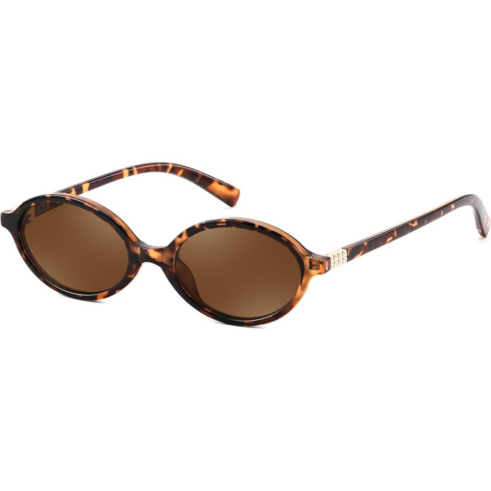 imageFEISEDY Retro Oval Sunglasses for Women 90s Narrow Round Lightweight Shades Y2k Trendy Sunnies B1171107 Leopard Frame Tea