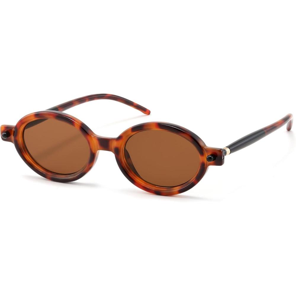 imageFEISEDY Retro Oval Sunglasses for Women 90s Narrow Round Lightweight Shades Y2k Trendy Sunnies B1171205 Leopard Frame Tea