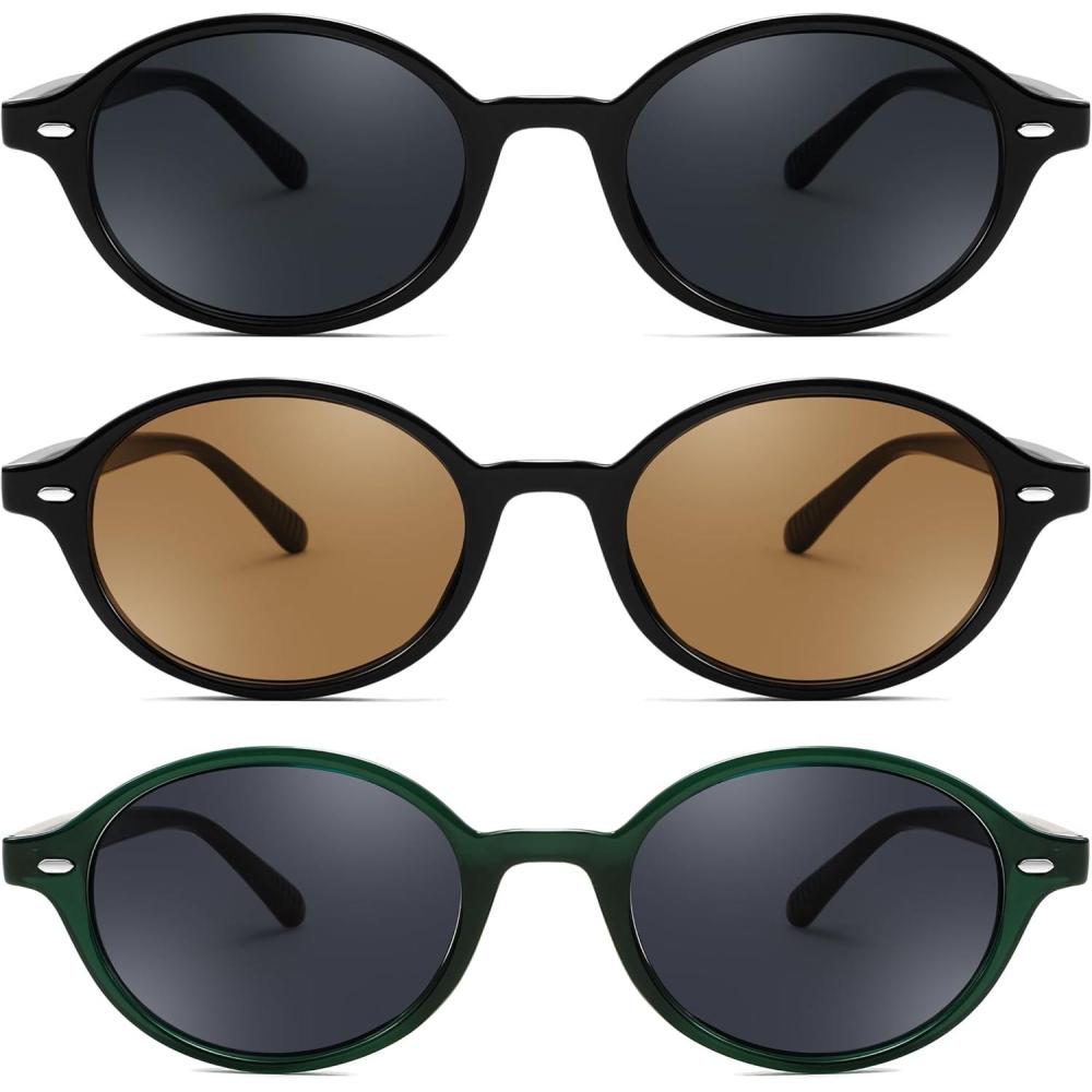 imageFEISEDY Retro Oval Sunglasses for Women 90s Narrow Round Lightweight Shades Y2k Trendy Sunnies B11713pack 001 Black Frame Grey002 Black Frame Tea005 Green Frame Grey