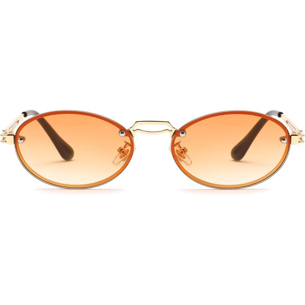 imageFEISEDY Retro Oval Sunglasses for Women Men Trendy Sun Glasses Classic Metal Shades UV400 Protection B0245002goldGradual Tea