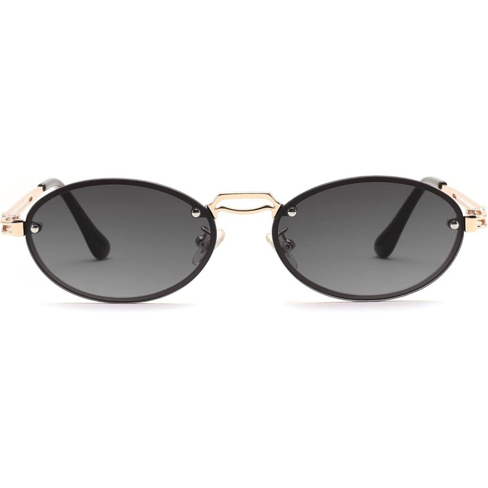 imageFEISEDY Retro Oval Sunglasses for Women Men Trendy Sun Glasses Classic Metal Shades UV400 Protection B0245003blackGrey