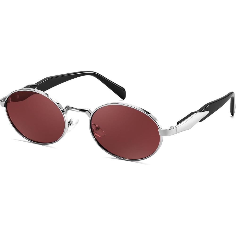 imageFEISEDY Retro Oval Women Sunglasses Small Trendy Sun Glasses for Men B4170Red