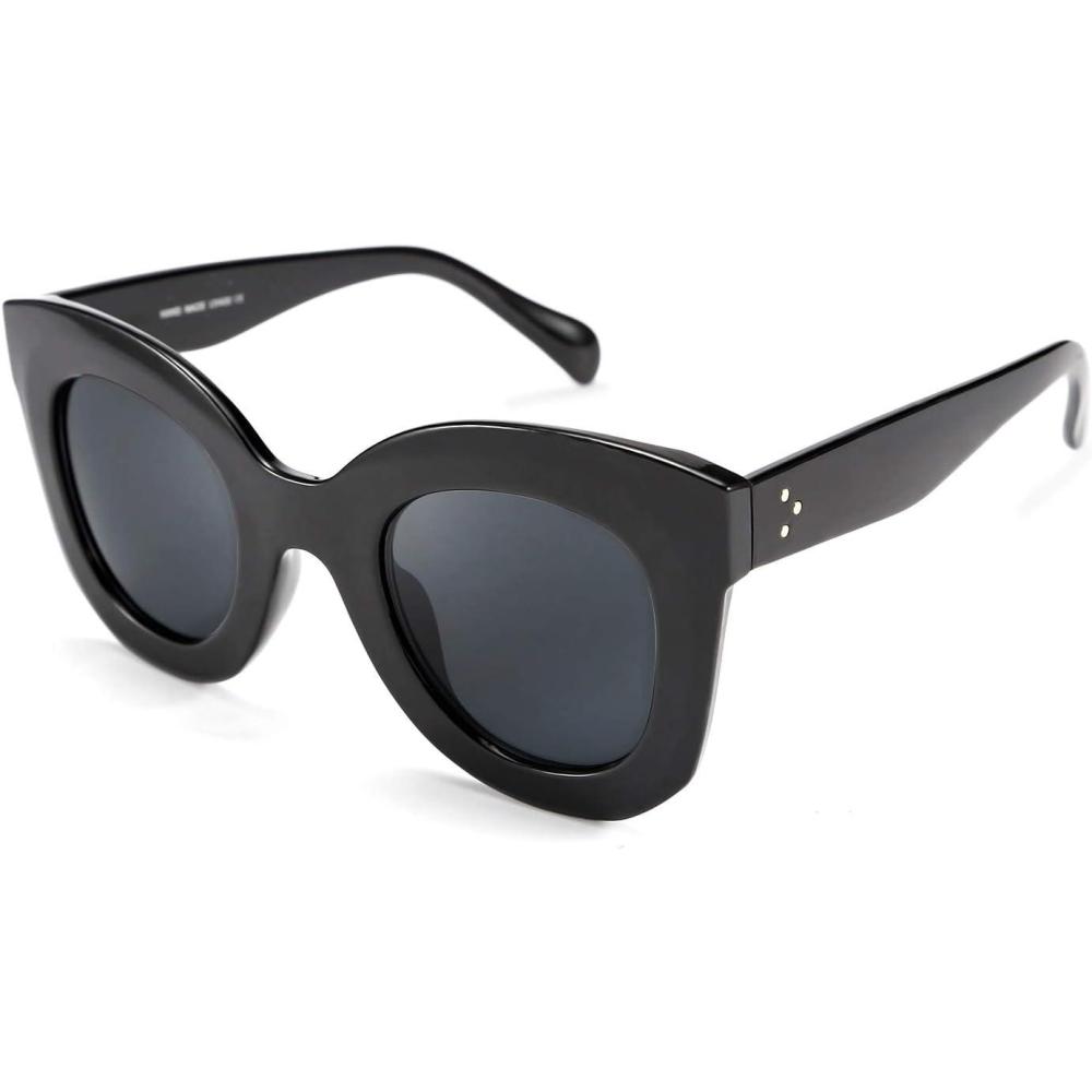 imageFEISEDY Retro Oversized Square Horn Sunglasses Semi Cat Eye Butterfly Glass Big Thick Bold Frame B2572Black