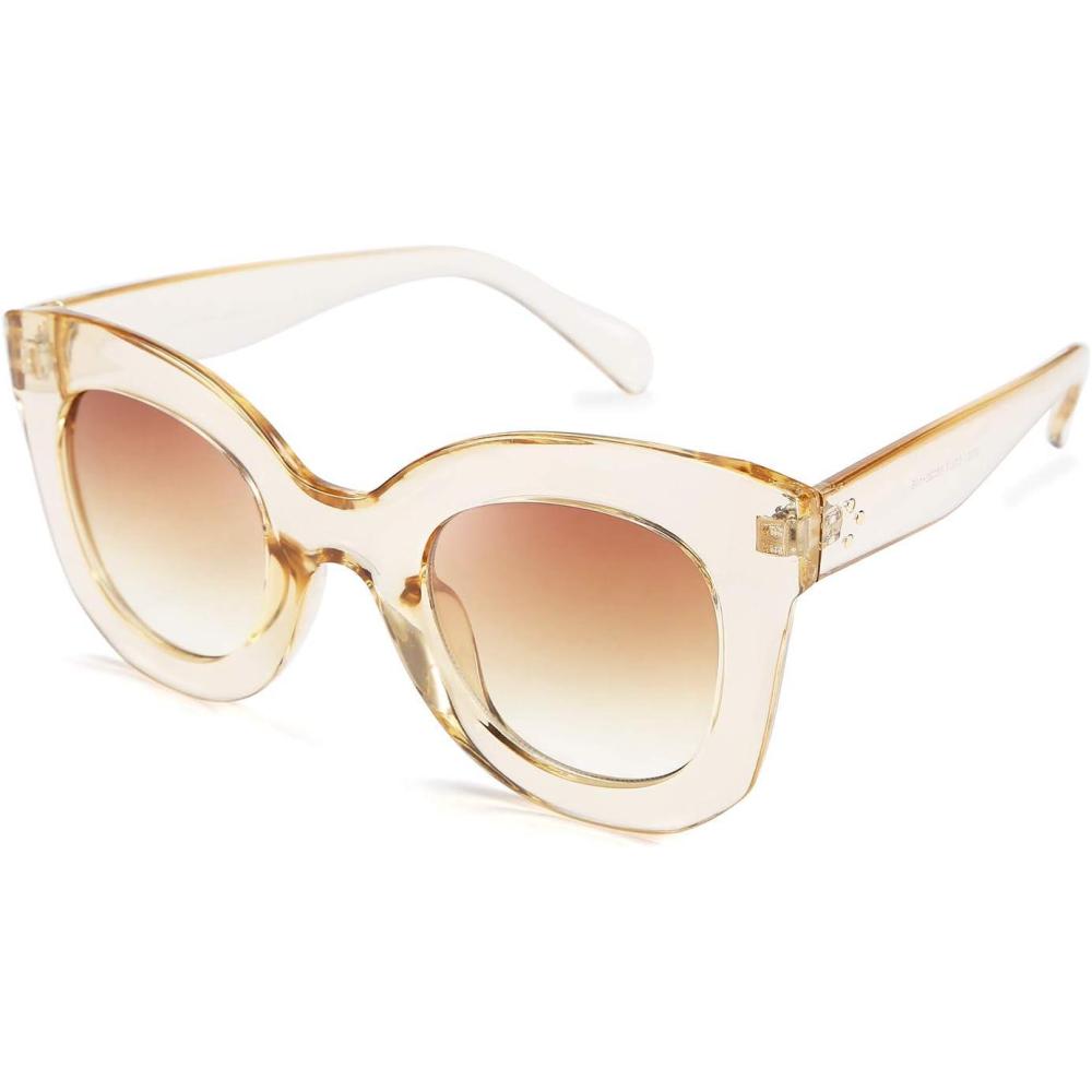 imageFEISEDY Retro Oversized Square Horn Sunglasses Semi Cat Eye Butterfly Glass Big Thick Bold Frame B2572Champagne